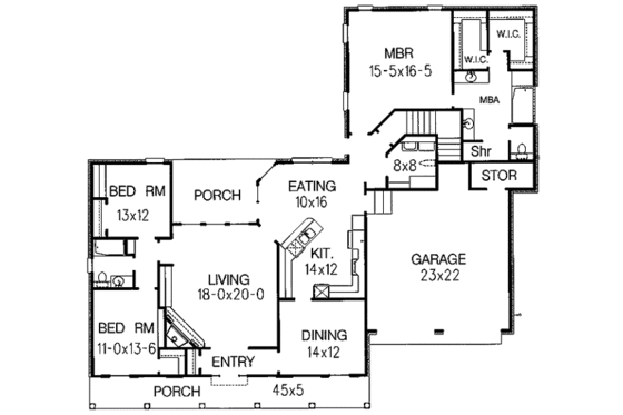 Floor Plan - Main Floor for Southern House Plan #15-247 - 3 bed, 2 bath