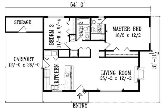 Floor Plan - Main Floor for Adobe / Southwestern House Plan #1-1046 - 2 bed, 2 bath