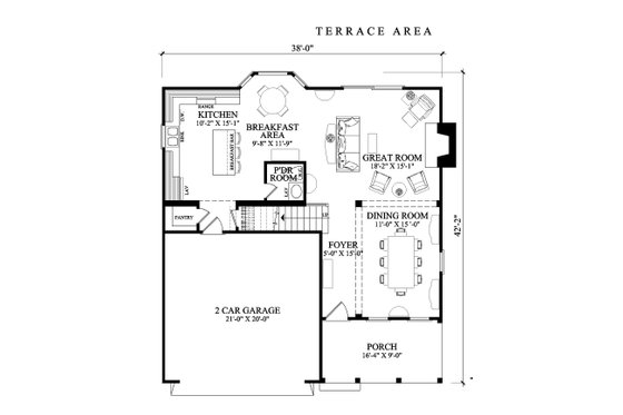 Floor Plan - Main Floor for Cottage House Plan #137-268 - 3 bed, 2.5 bath