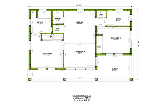 Floor Plan - Main Floor for Craftsman House Plan #1106-135 - 2 bed, 2 bath