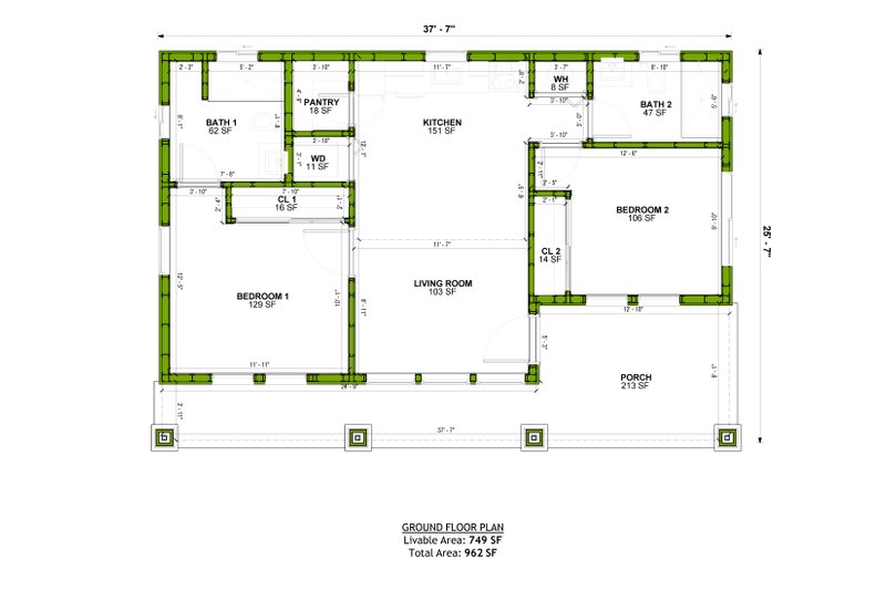 House Blueprint - Floor Plan - Main Floor for Craftsman House Plan #1106-135 - 2 bed, 2 bath