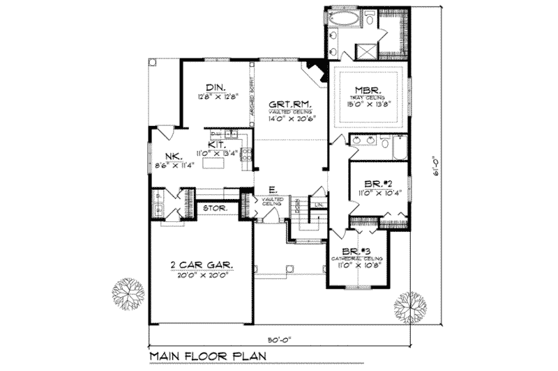 Home Plan - Floor Plan - Main Floor for European House Plan #70-205 - 3 bed, 2 bath