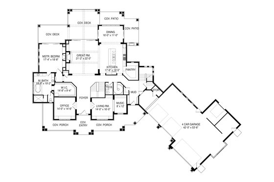 Floor Plan - Main Floor for Craftsman House Plan #920-98 - 6 bed, 6 bath