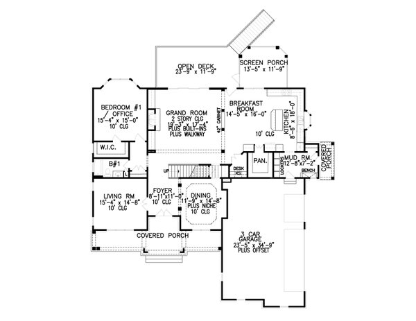 Architectural House Design - Craftsman Floor Plan - Main Floor Plan #54-433
