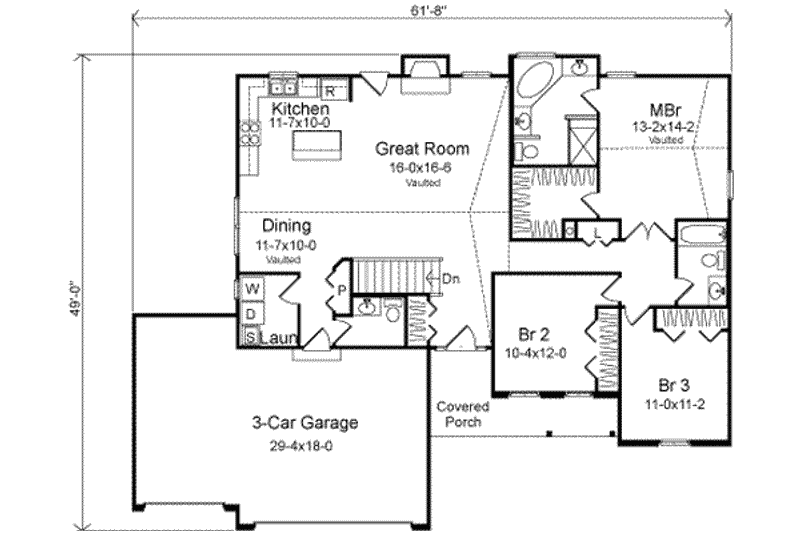 Home Plan - Floor Plan - Main Floor for Country House Plan #22-470 - 3 bed, 2.5 bath