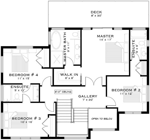 European Floor Plan - Upper Floor Plan #1101-34