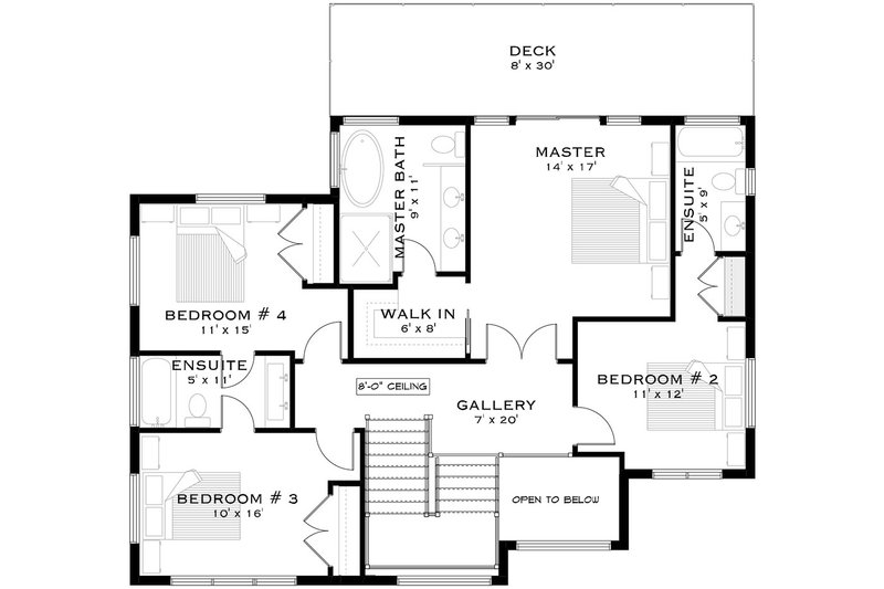 Dream House Plan - Floor Plan - Upper Floor for European House Plan #1101-34 - 4 bed, 3.5 bath