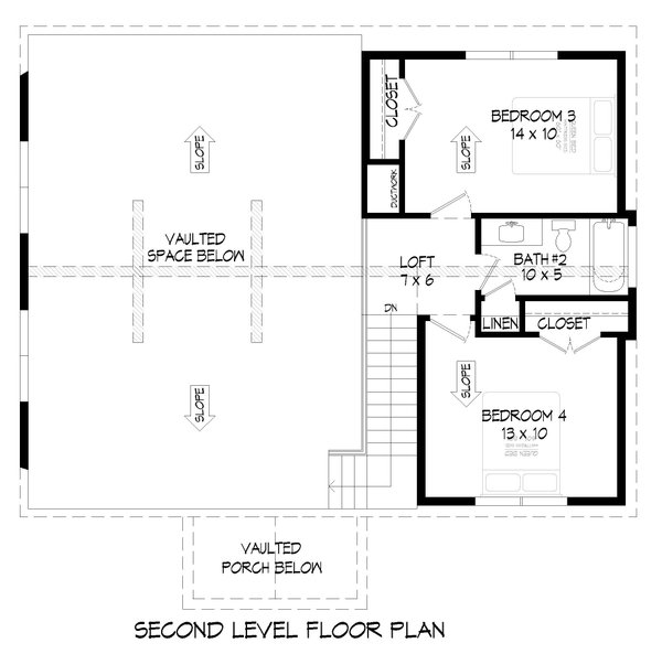 Southern Floor Plan - Upper Floor Plan #932-846