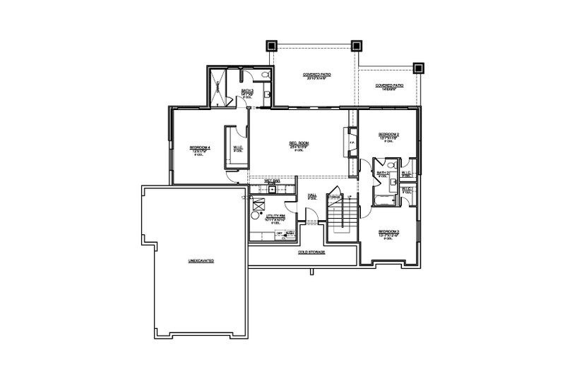 Home Plan - Floor Plan - Lower Floor for Farmhouse House Plan #1073-50 - 4 bed, 3.5 bath