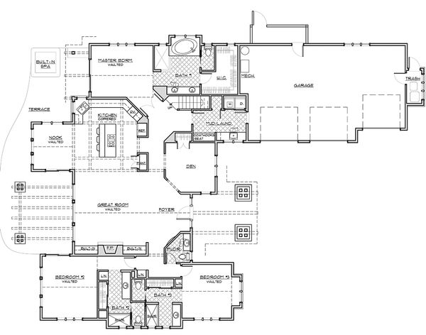 Craftsman style house plan, main level floor plan