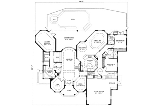 Floor Plan - Main Floor for Mediterranean House Plan #27-106 - 3 bed, 2.5 bath
