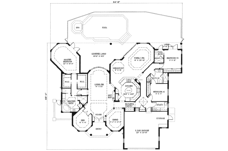 House Blueprint - Floor Plan - Main Floor for Mediterranean House Plan #27-106 - 3 bed, 2.5 bath
