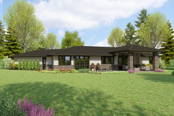 Exterior - Rear Elevation for Prairie House Plan #48-1105 - 4 bed, 2.5 bath