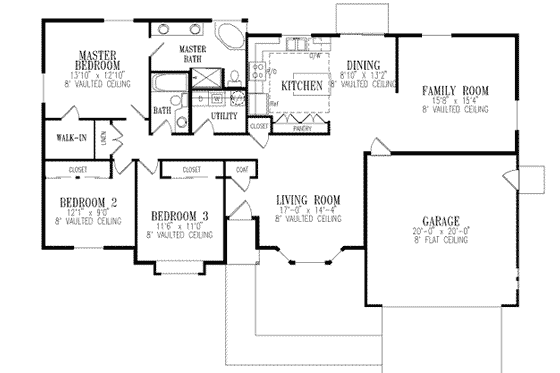 Floor Plan - Main Floor for Adobe / Southwestern House Plan #1-338 - 3 bed, 2 bath