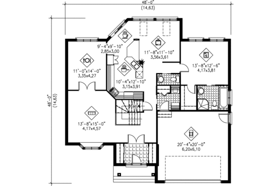 Floor Plan - Main Floor for Contemporary House Plan #25-2099 - 4 bed, 3.5 bath