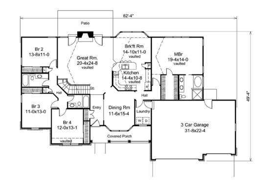 Floor Plan - Main Floor for Traditional House Plan #57-379 - 4 bed, 3 bath