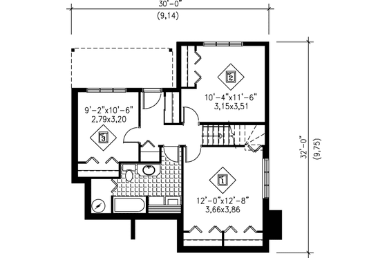 Floor Plan - Lower Floor for Modern House Plan #25-1116 - 3 bed, 1.5 bath