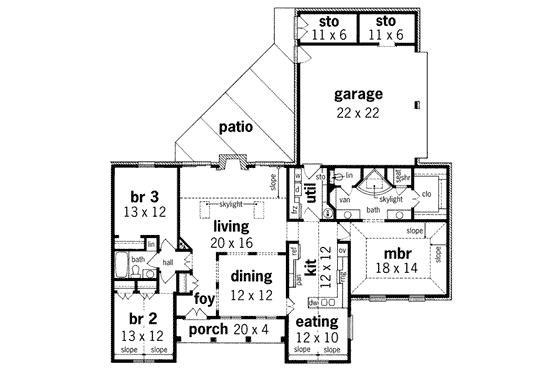 Floor Plan - Main Floor for Southern House Plan #45-127 - 3 bed, 2 bath
