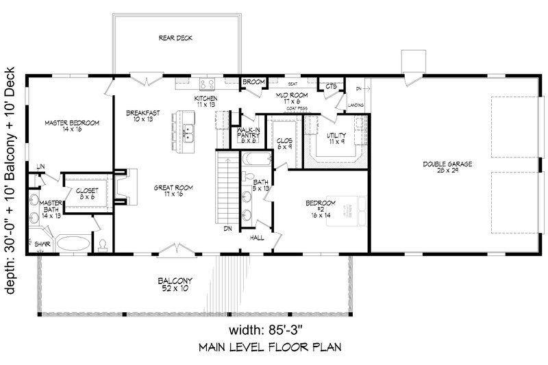 Architectural House Design - Floor Plan - Main Floor for Farmhouse House Plan #932-1107 - 2 bed, 3 bath