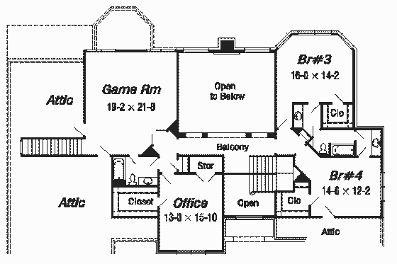 Floor Plan - Upper Floor for European House Plan #329-320 - 4 bed, 4.5 bath