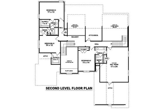 Floor Plan - Upper Floor for Colonial House Plan #81-1606 - 4 bed, 4 bath
