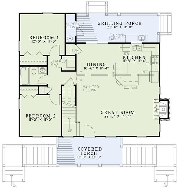 Floor Plan - Main Floor for Cottage House Plan #17-2345 - 3 bed, 2 bath
