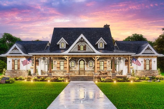 Exterior - Front Elevation 4 for Ranch House Plan #54-589 - 2 bed, 2.5 bath