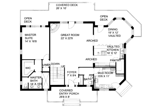 Floor Plan - Main Floor for Bungalow House Plan #117-641 - 5 bed, 3.5 bath