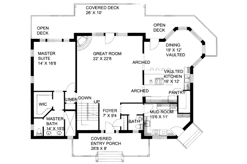 Architectural House Design - Floor Plan - Main Floor for Bungalow House Plan #117-641 - 5 bed, 3.5 bath