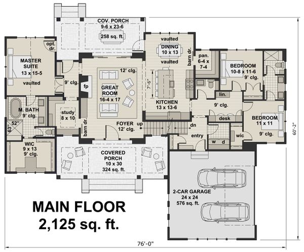 Architectural House Design - Farmhouse Floor Plan - Main Floor Plan #51-1134