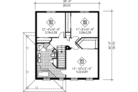Floor Plan - Upper Floor for Traditional House Plan #25-2213 - 3 bed, 1.5 bath
