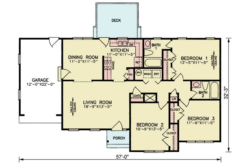 House Blueprint - Floor Plan - Main Floor for Traditional House Plan #54-637 - 3 bed, 2 bath