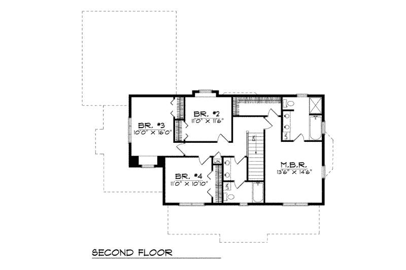 Home Plan - Floor Plan - Upper Floor for Southern House Plan #70-326 - 4 bed, 2.5 bath