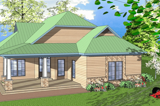 Exterior - Front Elevation for Craftsman House Plan #8-182 - 2 bed, 2 bath