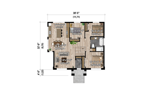 Floor Plan - Main Floor for Bungalow House Plan #25-4972 - 3 bed, 1 bath