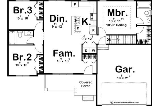 Floor Plan - Main Floor for Farmhouse House Plan #455-248 - 3 bed, 2 bath