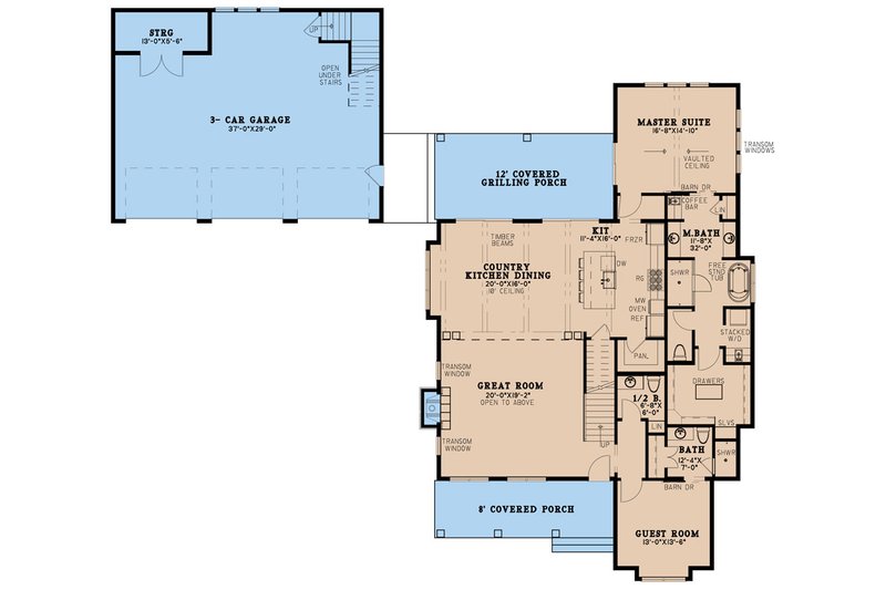 House Blueprint - Floor Plan - Main Floor for Farmhouse House Plan #923-273 - 4 bed, 3.5 bath