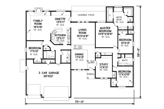 Floor Plan - Main Floor for Traditional House Plan #65-159 - 4 bed, 3 bath