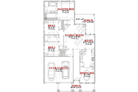 Floor Plan - Main Floor for Craftsman House Plan #63-276 - 3 bed, 2 bath