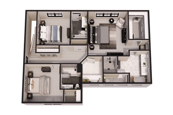 Floor Plan - Upper Floor 1 for Farmhouse House Plan #51-1380 - 3 bed, 3.5 bath