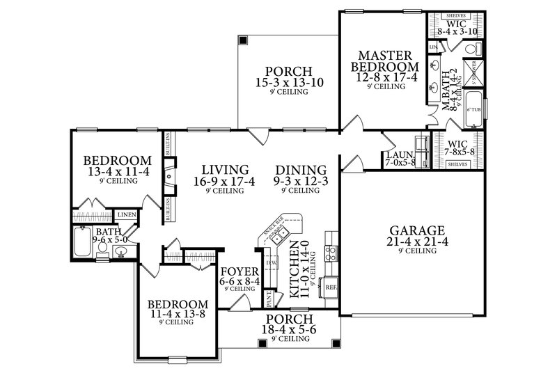 Dream House Plan - Floor Plan - Main Floor for Cottage House Plan #406-9661 - 3 bed, 2 bath