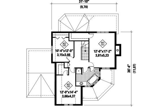 Floor Plan - Upper Floor for Victorian House Plan #25-4763 - 3 bed, 1.5 bath