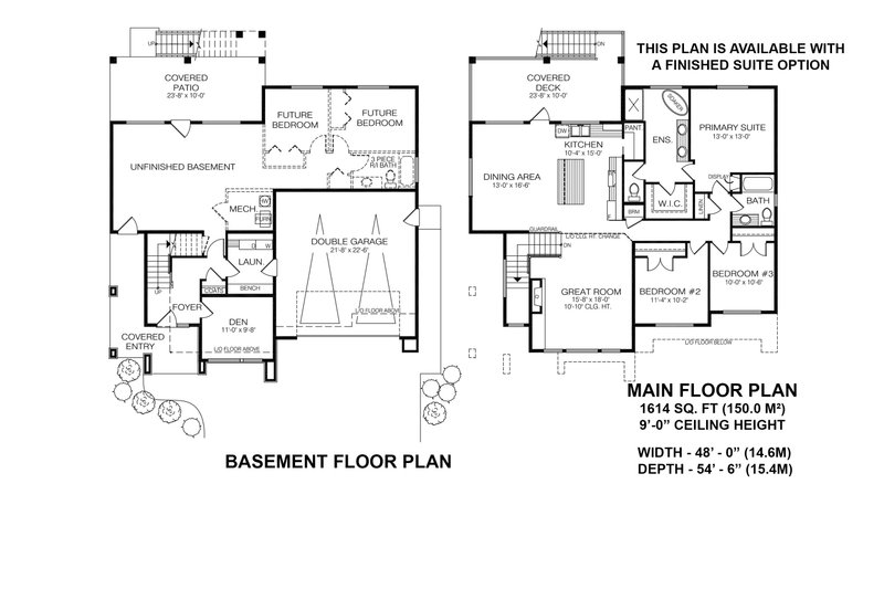 House Blueprint - Floor Plan - Main Floor for Prairie House Plan #1100-142 - 3 bed, 2 bath