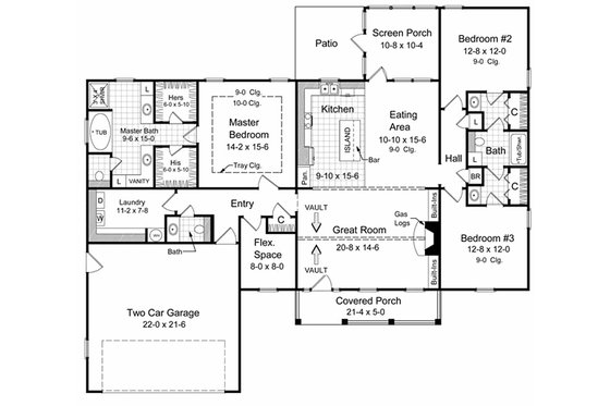 Floor Plan - Main Floor for Country House Plan #21-149 - 3 bed, 2 bath