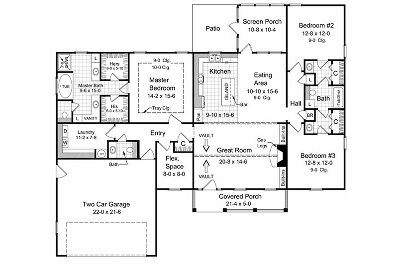 Dream House Plan - Floor Plan - Main Floor for Country House Plan #21-149 - 3 bed, 2 bath