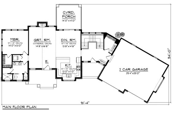 Floor Plan - Main Floor for Ranch House Plan #70-1173 - 3 bed, 2 bath
