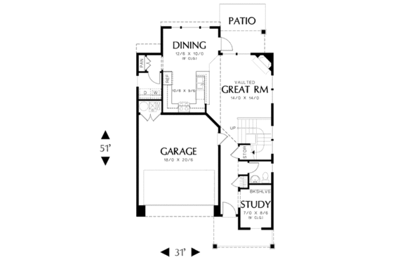 Floor Plan - Main Floor for Traditional House Plan #48-510 - 4 bed, 2.5 bath