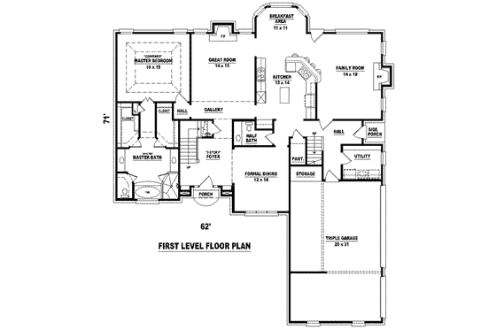 Floor Plan - Main Floor for European House Plan #81-1125 - 4 bed, 3.5 bath