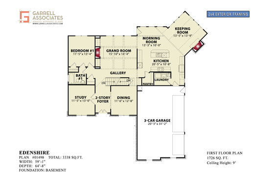Floor Plan - Main Floor 1 for Traditional House Plan #54-472 - 5 bed, 4 bath