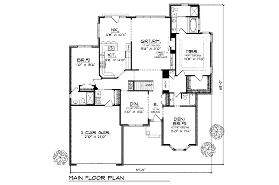 Floor Plan - Main Floor for Traditional House Plan #70-362 - 3 bed, 3 bath